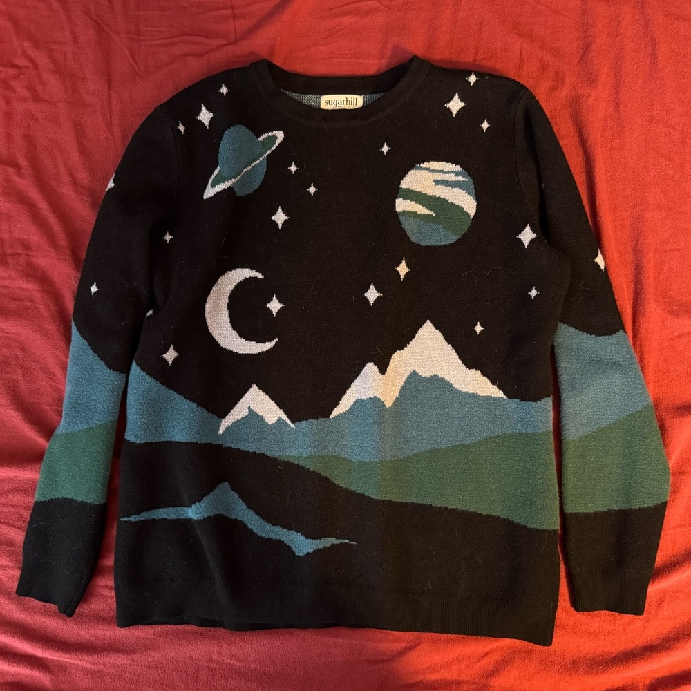 Sugarhill Brighton Janie jumper pullover sweater, space mountain scene UK size 8